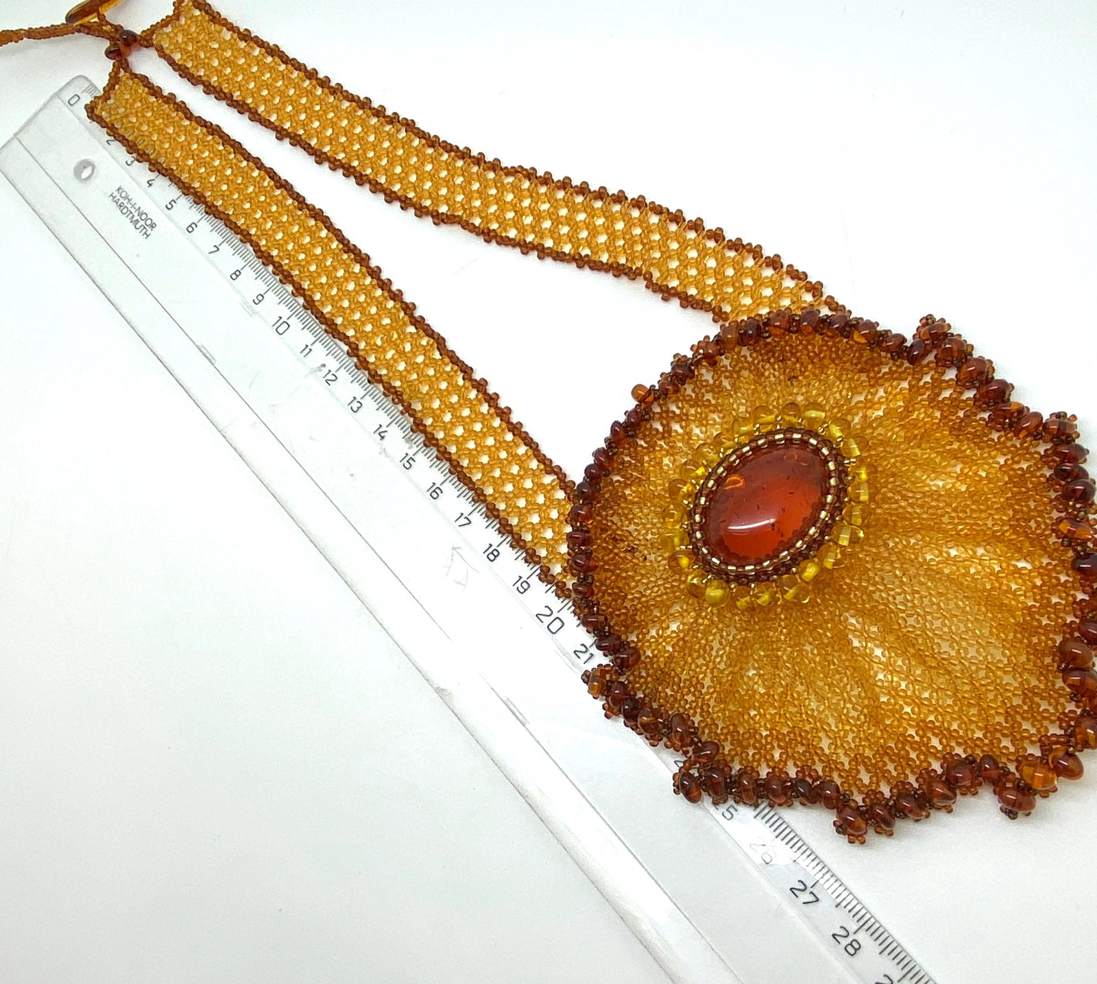 Unique and Alluring Amber Floral Necklace made from leaf like bead ornaments - 4