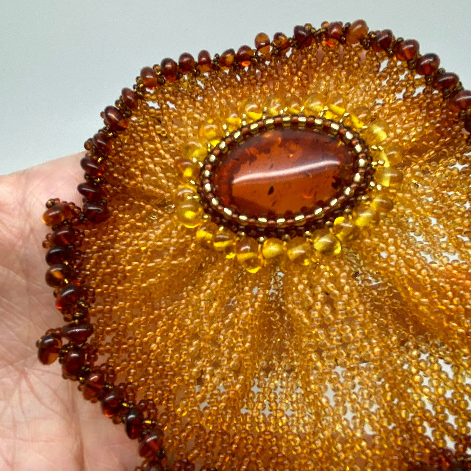 Unique and Alluring Amber Floral Necklace made from leaf like bead ornaments - 6