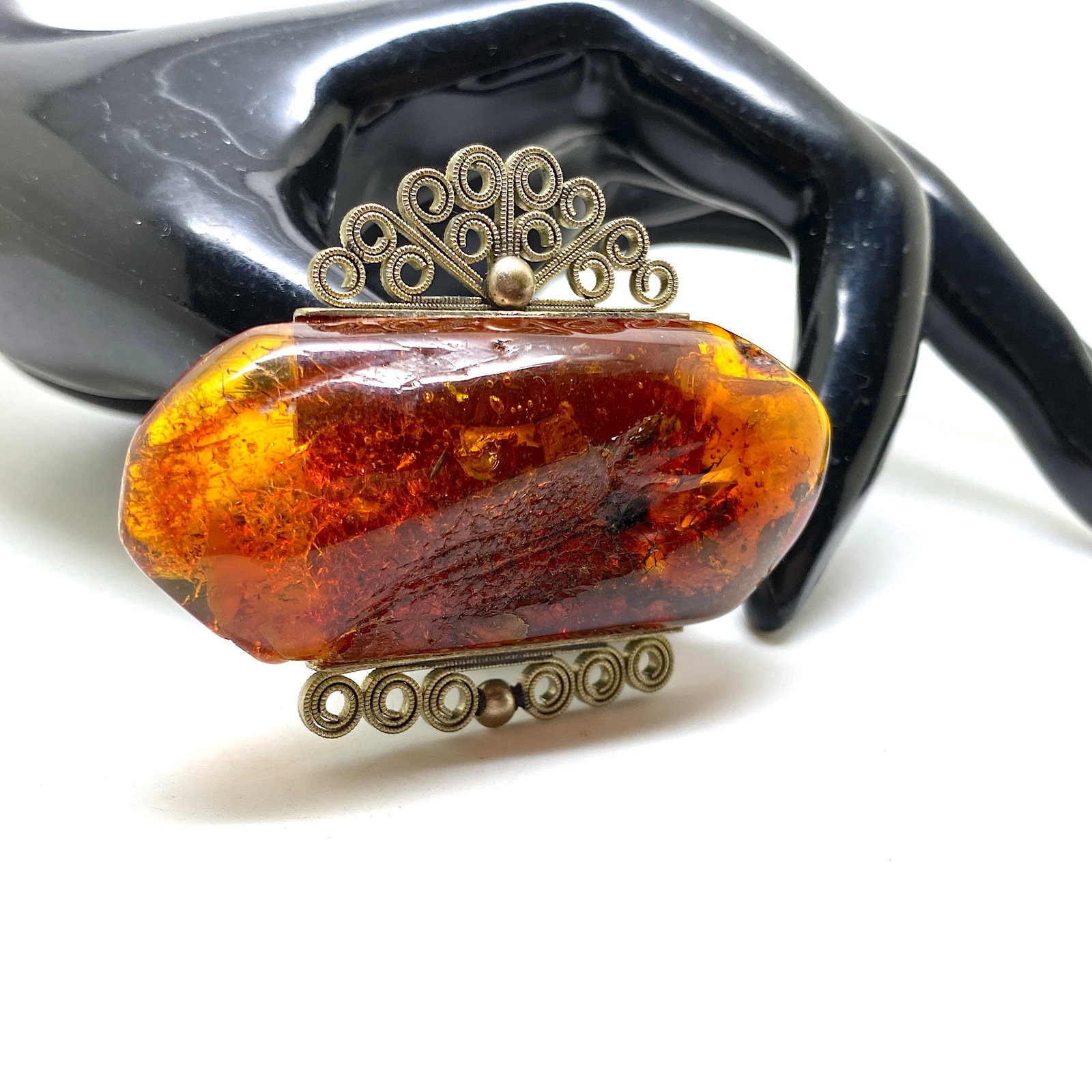 Fascinating Unique Vintage Amber Brooch - 3