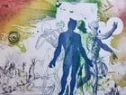 CREATION OF THE HUMAN RACE surreal COLOR PRINT vintage w/ SKELETON - 2