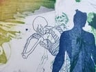 CREATION OF THE HUMAN RACE surreal COLOR PRINT vintage w/ SKELETON - 3
