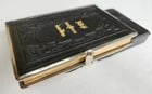 1880s HYMNAL in GERMAN antique DECORATIVE LEATHER BINDING w/ METAL EDGES - 3
