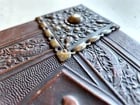 1890 FAMILY CHRONICLE w/ AMAZING BLIND-STAMPED LEATHER BINDING antique - 2