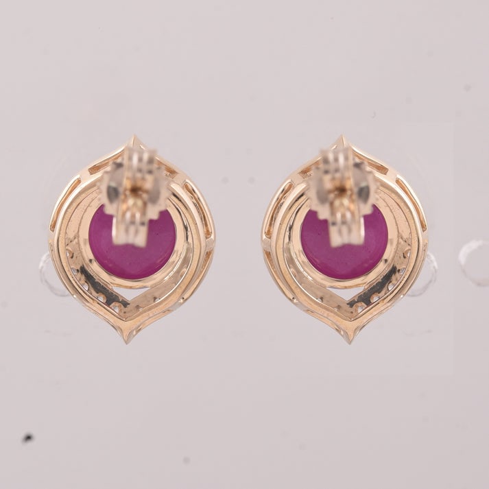 2.91 Ct Round Ruby 9K Gold Earrings - 3
