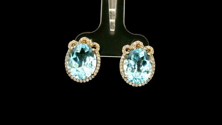 9.24 Ct Oval Blue Topaz 9K Gold Earrings - 4