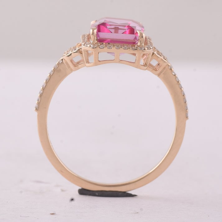 3.49 Ct Octagon Pink Topaz 9K Gold Ring - 2