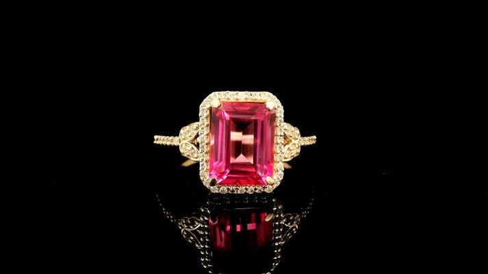 3.49 Ct Octagon Pink Topaz 9K Gold Ring - 4