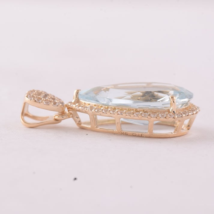 4.01 Ct Pear Aquamarine 9K Gold Pendant - 3