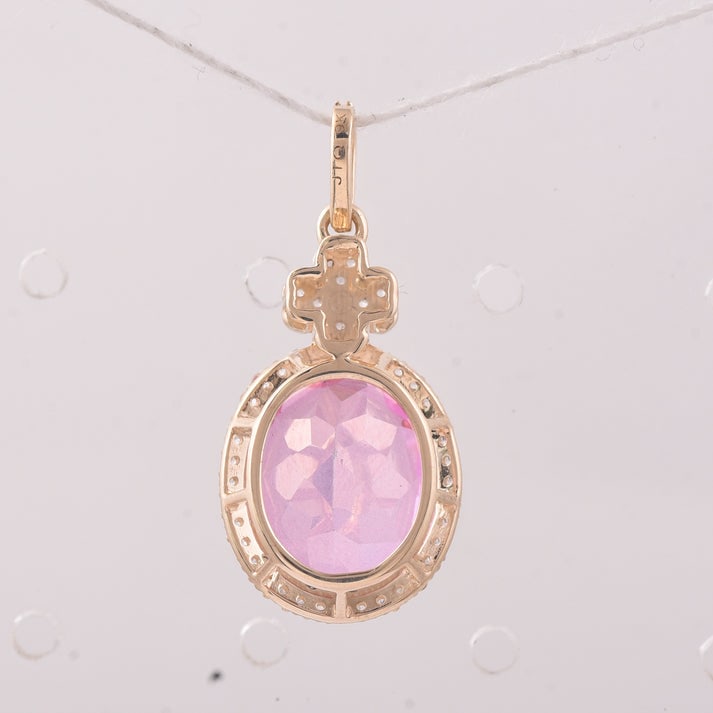 6.52 Ct Oval Pink Topaz 9K Gold Pendant - 2