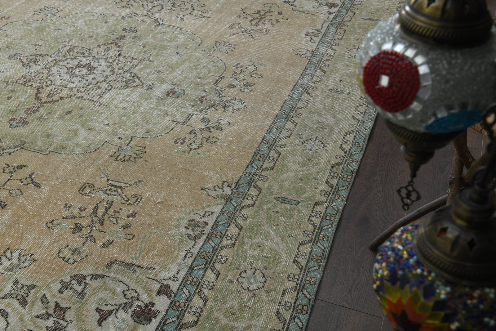 7'5x11'1 ft, PERSIAN STYLE RUG: Title: 7'5x11'1 ft, PERSIAN STYLE RUG Description: This Turkish one-of-a-kind Anatolian Vintage Rug is hand-knotted and handwoven by the most skilled artisans who use pure wool, in muted, natural