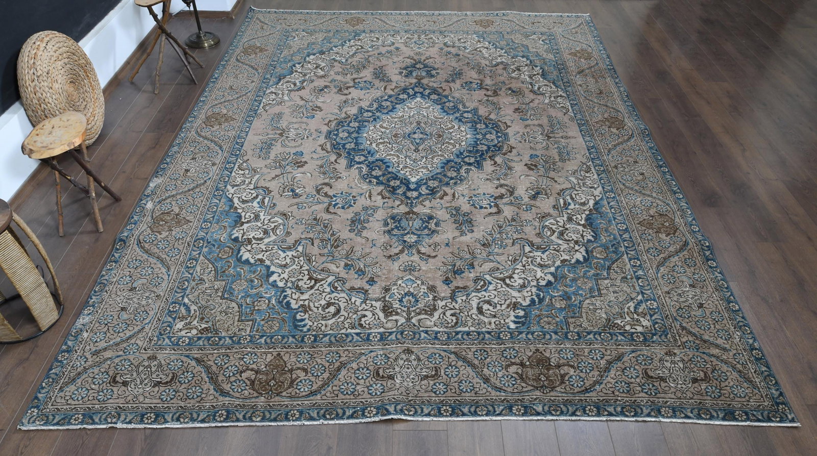9'4x12'8 ft, VINTAGE PERSIAN RUG: Title: 9'4x12'8 ft, VINTAGE PERSIAN RUG Description: This Turkish one-of-a-kind Anatolian Vintage Rug is hand-knotted and handwoven by the most skilled artisans who use pure wool, in muted, natural