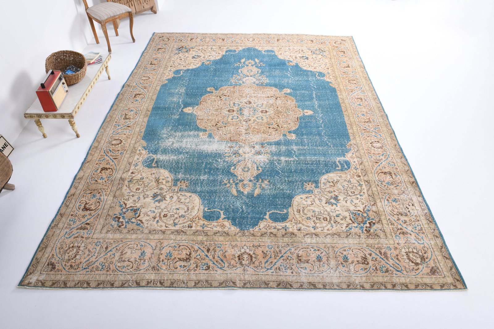8.8x12 ft, TURKISH AREA Rug: Title: 8.8x12 ft, TURKISH AREA Rug Description: This Turkish one-of-a-kind Anatolian Vintage Rug is hand-knotted and handwoven by the most skilled artisans who use pure wool, in muted, natural tones, 