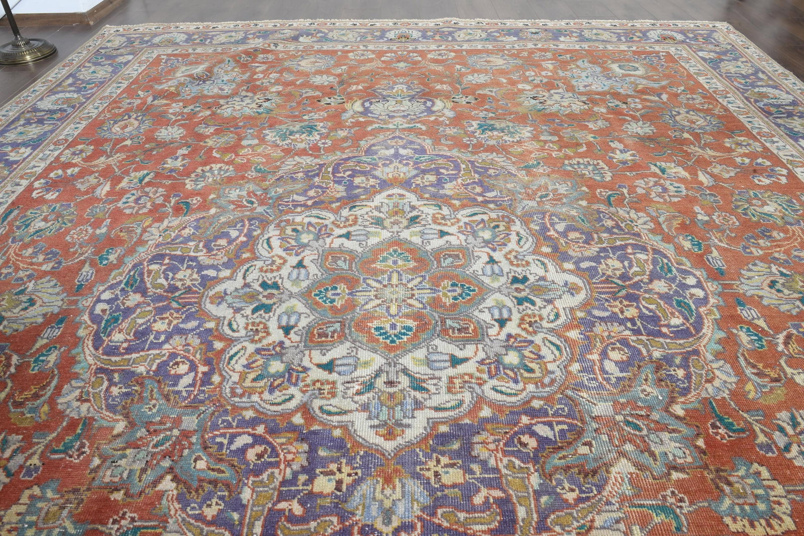9'1x12'4 ft, ORANGE MINIMALIST RUG: Title: 9'1x12'4 ft, ORANGE MINIMALIST RUG Description: This Turkish one-of-a-kind Anatolian Vintage Rug is hand-knotted and handwoven by the most skilled artisans who use pure wool, in muted, natural 