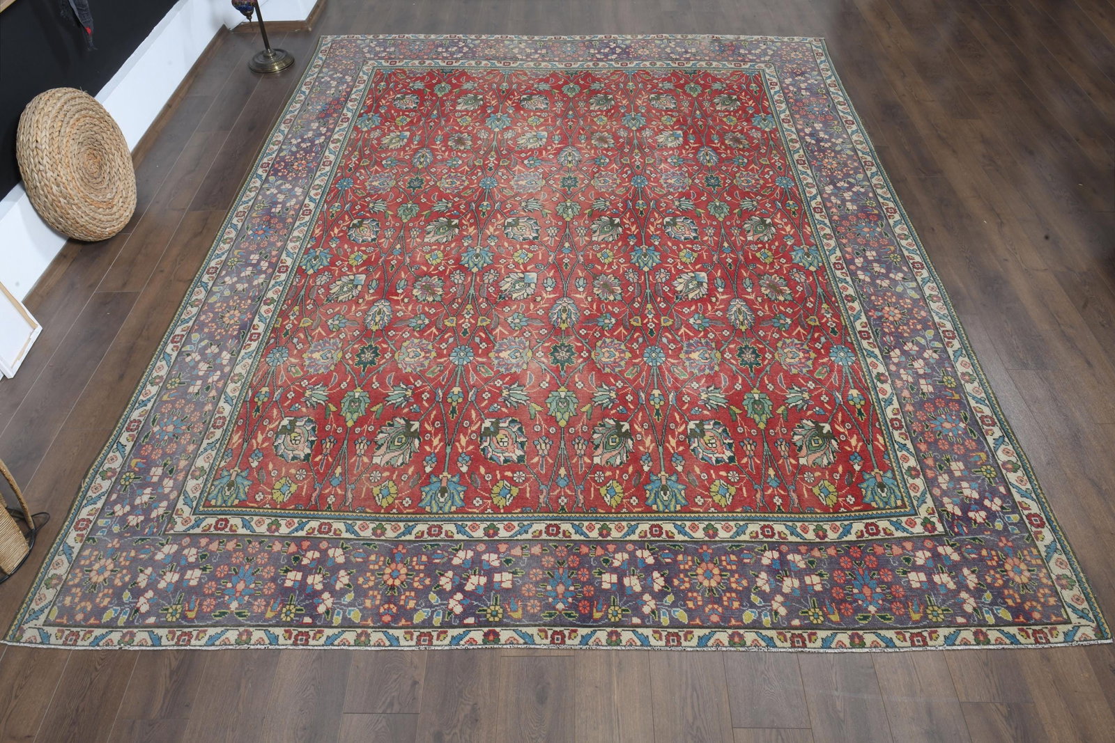 9'7x12'1 ft, VINTAGE PERSIAN RUG: Title: 9'7x12'1 ft, VINTAGE PERSIAN RUG Description: This Turkish one-of-a-kind Anatolian Vintage Rug is hand-knotted and handwoven by the most skilled artisans who use pure wool, in muted, natural to