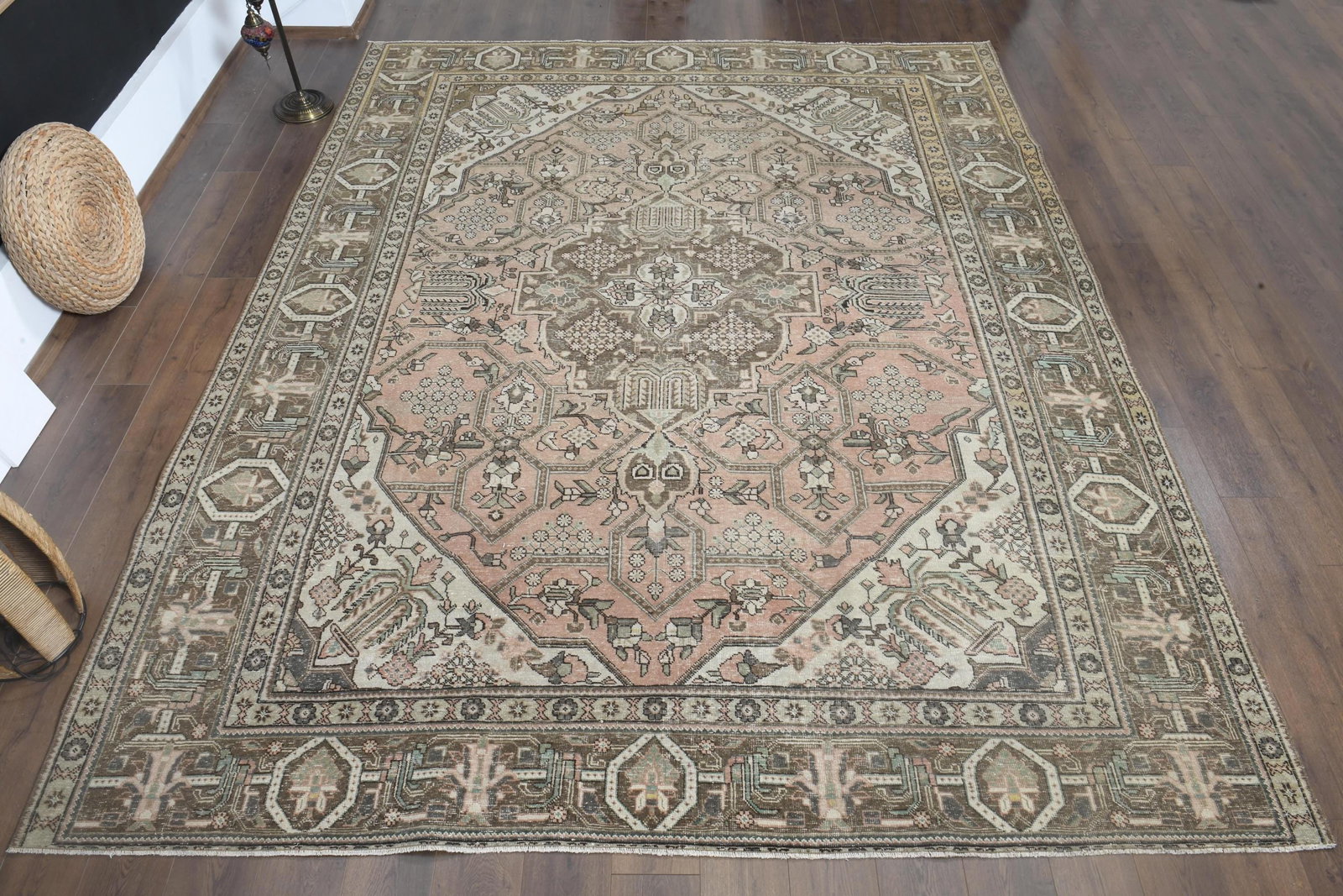 9'8x12'1 ft, ORANGE MINIMALIST RUG, Oversized: Title: 9'8x12'1 ft, ORANGE MINIMALIST RUG, Oversized Description: This Turkish one-of-a-kind Anatolian Vintage Rug is hand-knotted and handwoven by the most skilled artisans who use pure wool, in mute