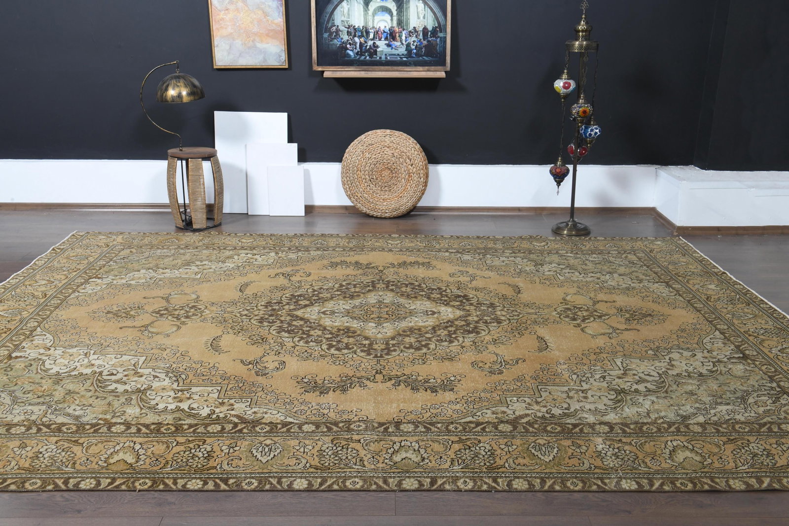 9'1x12'7 ft, ORANGE MINIMALIST RUG, Oversized Persian - 9
