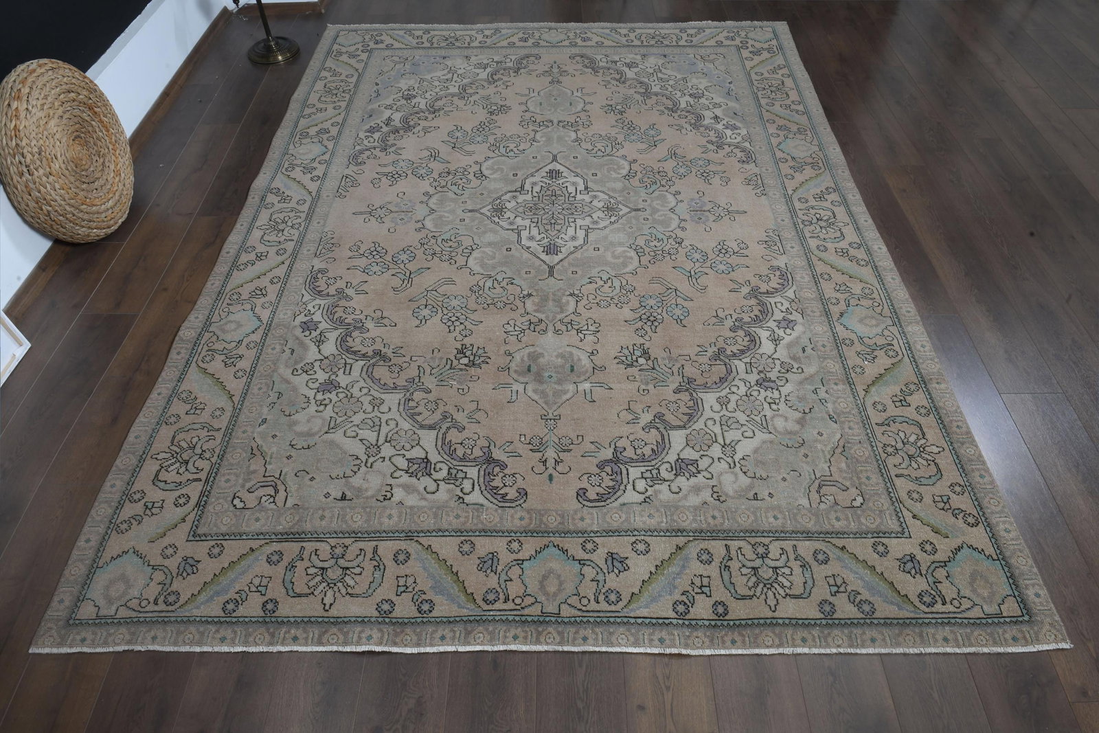 7'7x10'6 ft, EARTH TONE RUG: Title: 7'7x10'6 ft, EARTH TONE RUG Description: This Turkish one-of-a-kind Anatolian Vintage Rug is hand-knotted and handwoven by the most skilled artisans who use pure wool, in muted, natural tones, 