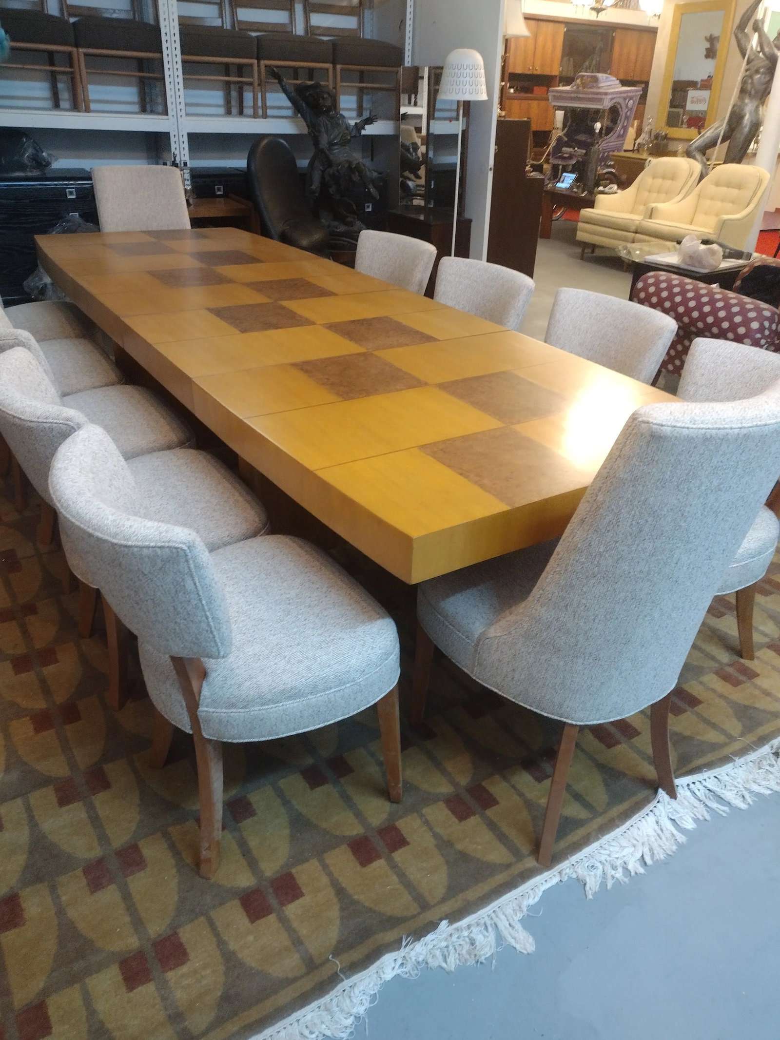 Sculptural Mid-Century Blonde Mahogany Dining Table by Herman Miller With Burlwood Patchwork Top & L - 17