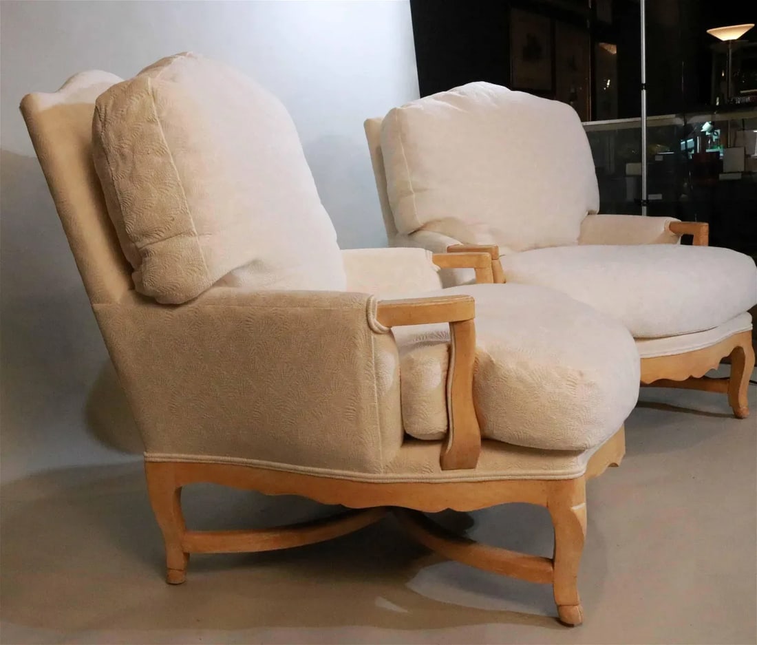 Pair of Late 20th Century Pickled Oak Bergere Chairs - 6