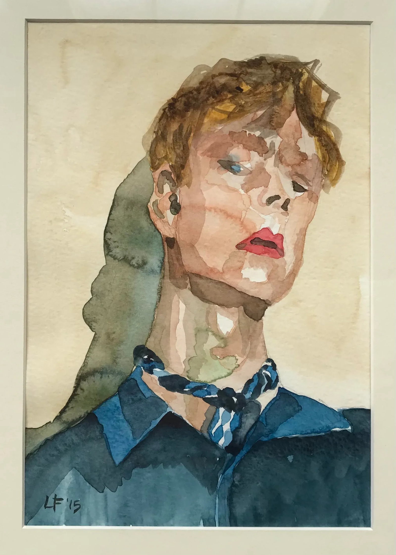 Modern Expressionist Portrait Original Watercolor Painting in Vintage Giltwood Frame - 2