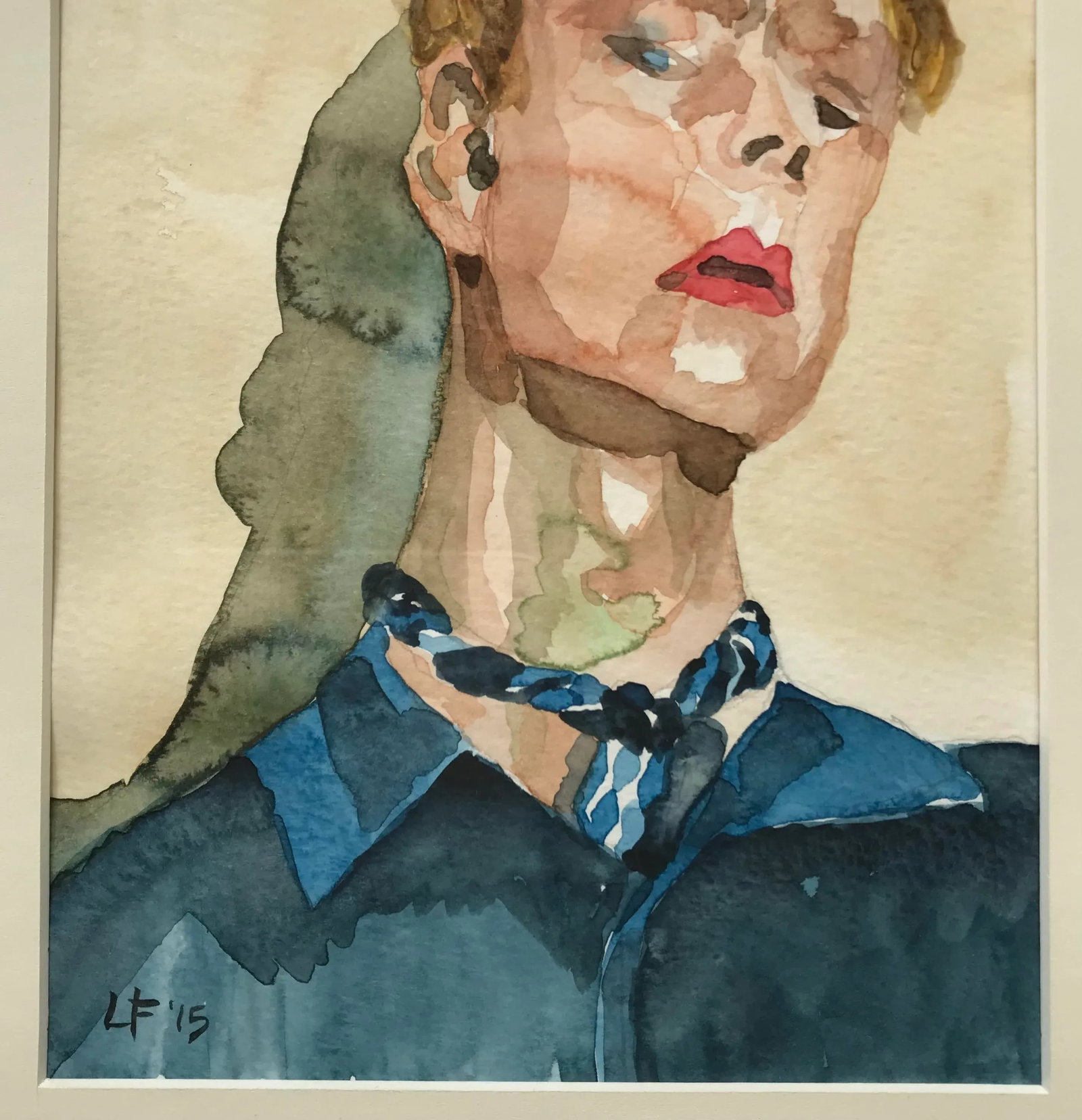 Modern Expressionist Portrait Original Watercolor Painting in Vintage Giltwood Frame - 5