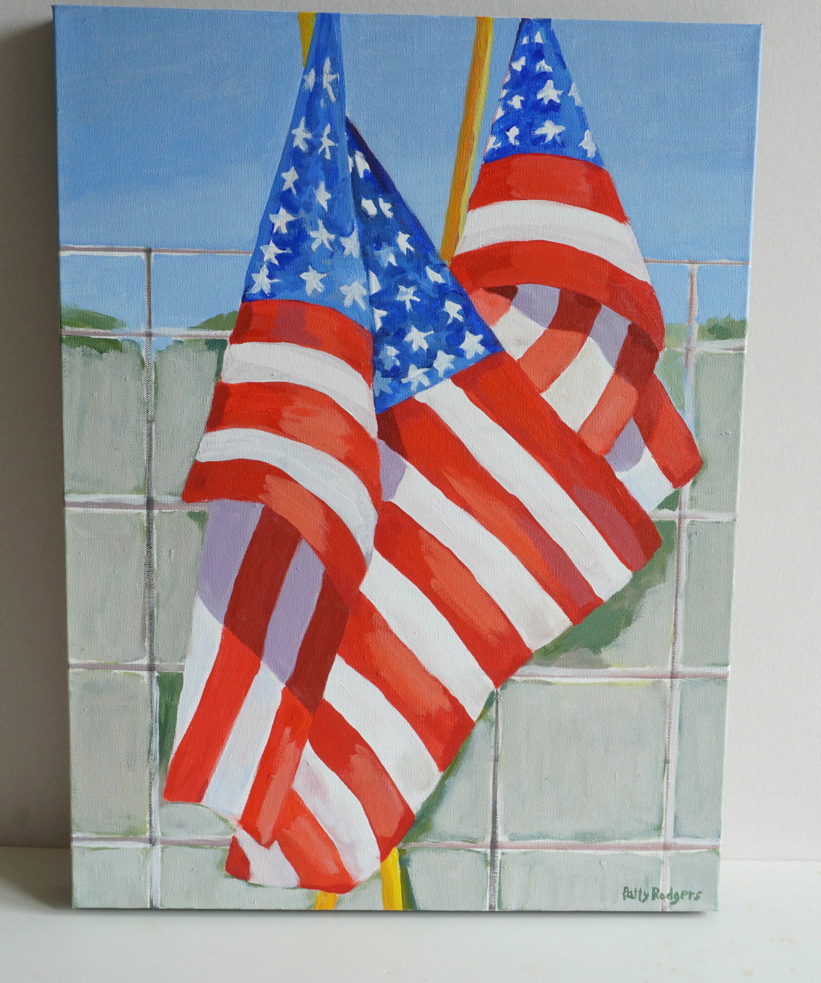 Flags on a Fence Original Acrylic Americana Painting by Patty Rodgers - 2