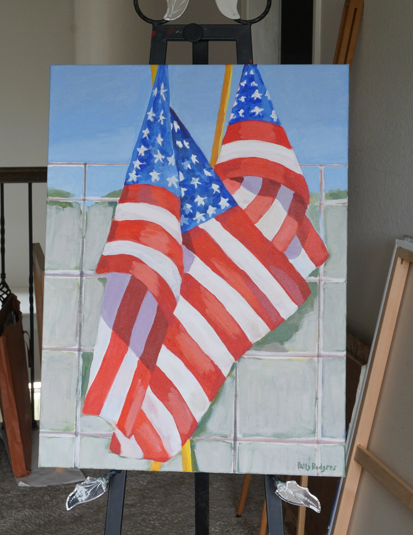 Flags on a Fence Original Acrylic Americana Painting by Patty Rodgers - 3