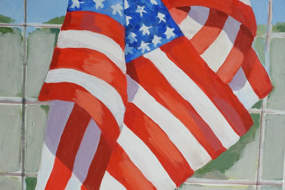 Flags on a Fence Original Acrylic Americana Painting by Patty Rodgers - 4