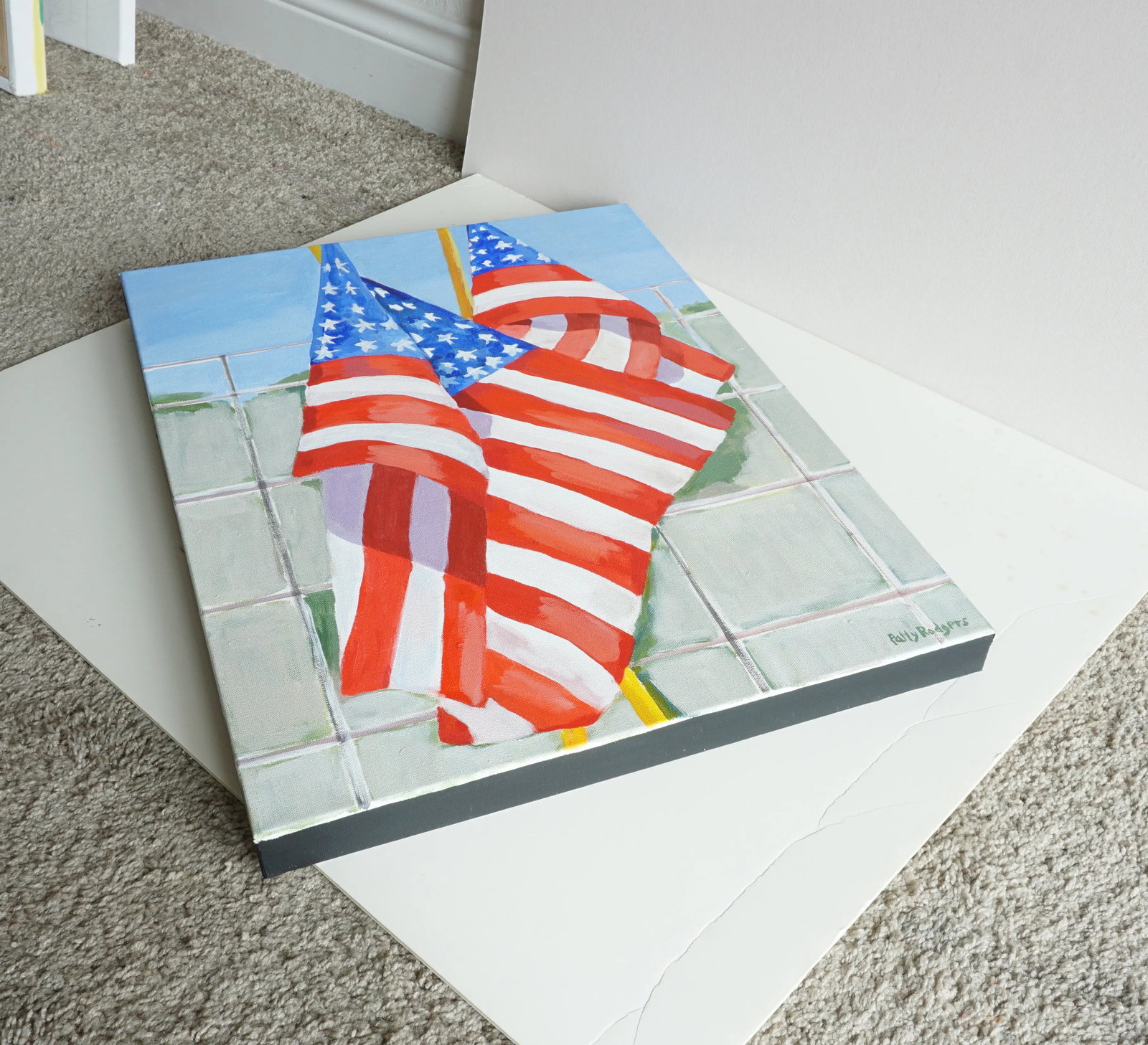 Flags on a Fence Original Acrylic Americana Painting by Patty Rodgers - 5