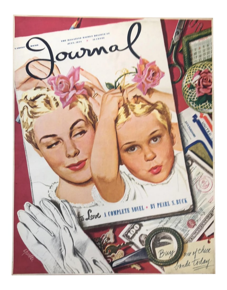 Vintage 1940's Ladies Home Journal Newsstand Poster: Like mother, like daughter? This poster is one of several vintage originals we are currently selling. They were used to promote the latest issues of popular magazines at newsstands, drugstores and