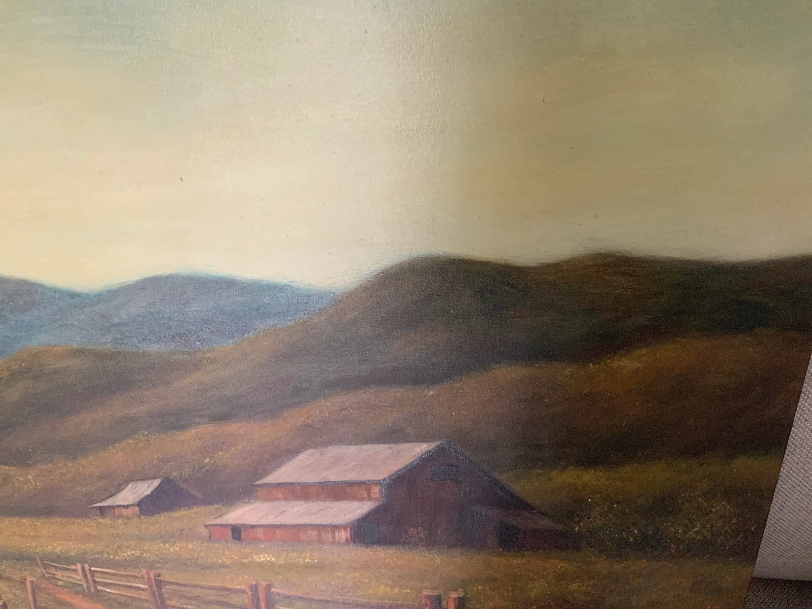 1980s "The Farm" Rustic Landscape Oil Painting on Canvas - 4