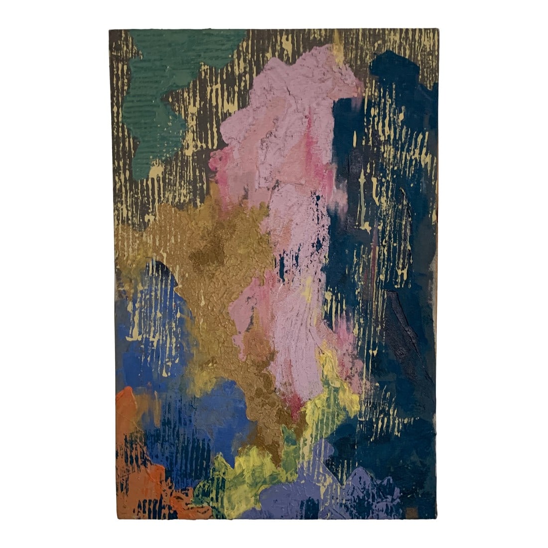 Vintage 1960's Painting - Abstract: A free and bold abstract painting that feels inspired by the bright colors of a sky at sunset. It is painted with textural bold brush strokes creating a dramatic mood. Condition: Alterations: Original