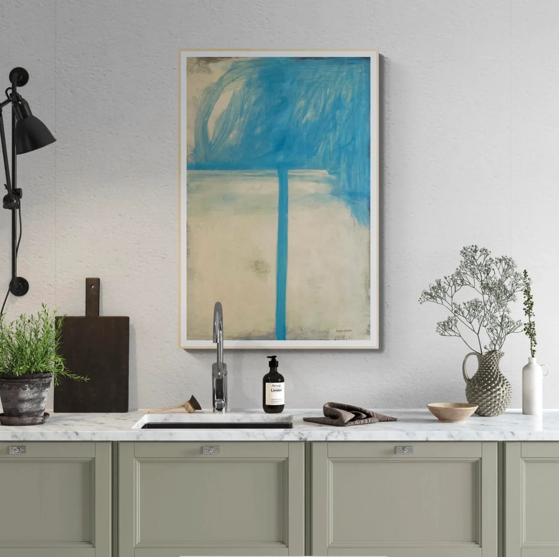 Minimalist Abstract Painting With Blue and Cream - 2