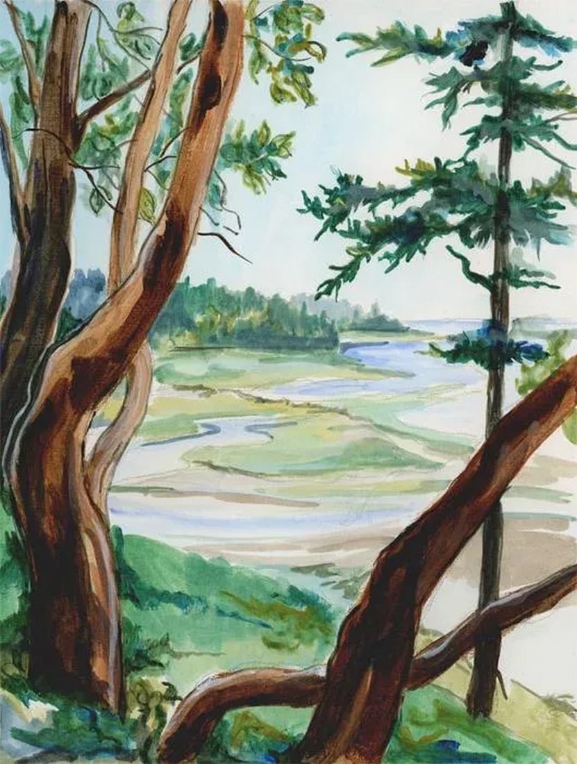 Plein Aire Seascape Original Painting, on the Bluff 1, Acrylic Study: Refreshing summer color study painted outdoors on site at a bluff above the beach. Plein aire acrylic painting of a seascape on 9" x 12" canvas paper, unframed. Last photos show a simple framing