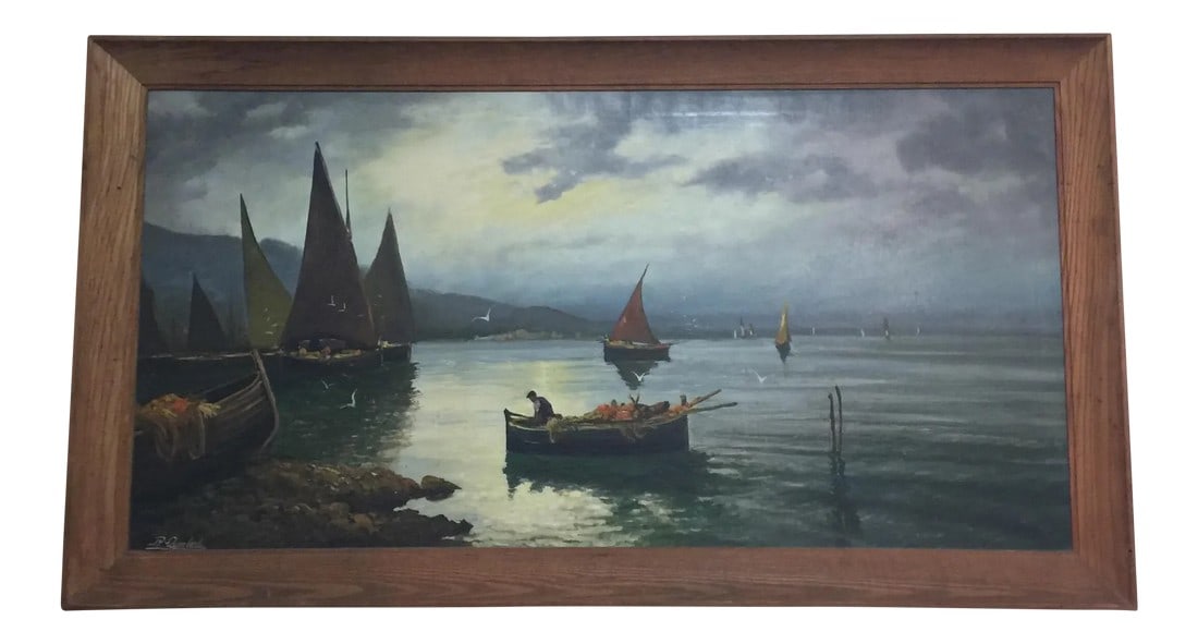 Oil Painting on Canvas Harbor Scene by Karl Kaufmann (1 of 9)