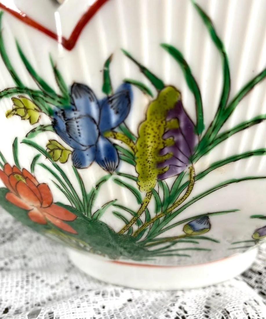 Vintage Yang Cheng Orange, Purple, Blue Lotus Porcelain Scalloped Lotus Sharped Bowl - 5