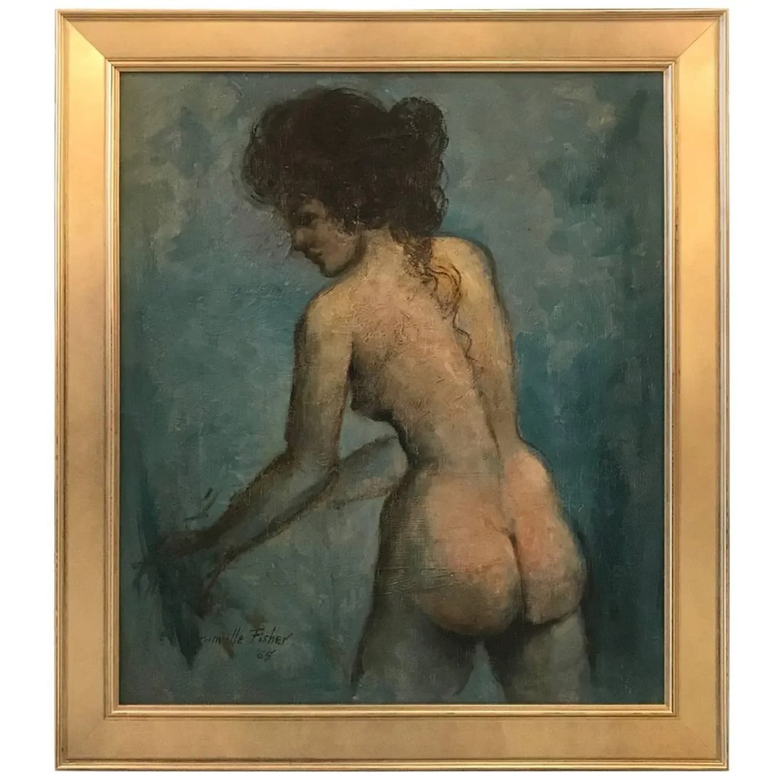 Mid-20th Century Female Nude Oil Painting on Board - 7