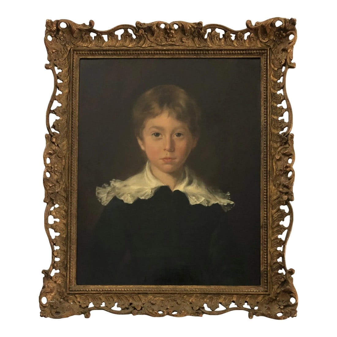 A Late 18th C. Portrait of a Young Boy, "Master John S Phillips" by Sir Martin Archer Shee: A Late 18th c. Oil on Canvas Portrait of a Young Boy "Master John S Phillips", by Listed Irish Artist Sir Martin Archer Shee 1769-1850, in Old Gold Painted Pierced Frame. 21"x 25"h, 16"x 20"canvas