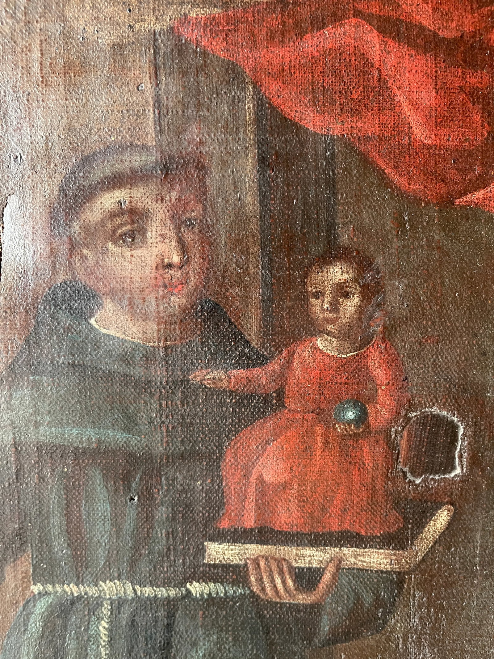 Antique Mexican Oil on Canvas Painting of Saint Anthony - 7