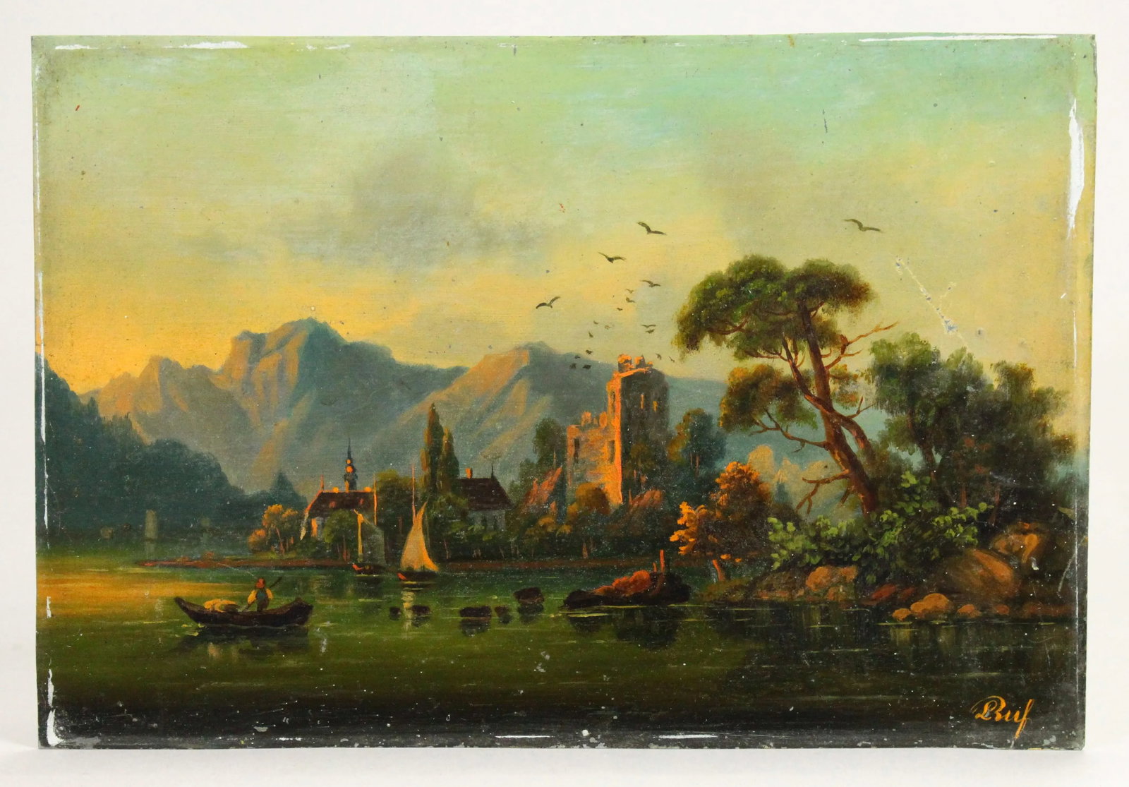 19th Cen. German School Pair Oil on Tin Tyrolean Landscapes, Signed & Dated 1887 - 8
