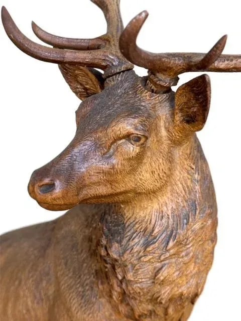 19th Century Swiss Black Forest Style Wood Carved Stag Deer Brienz - 11