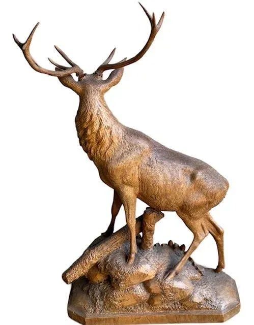 19th Century Swiss Black Forest Style Wood Carved Stag Deer Brienz - 3