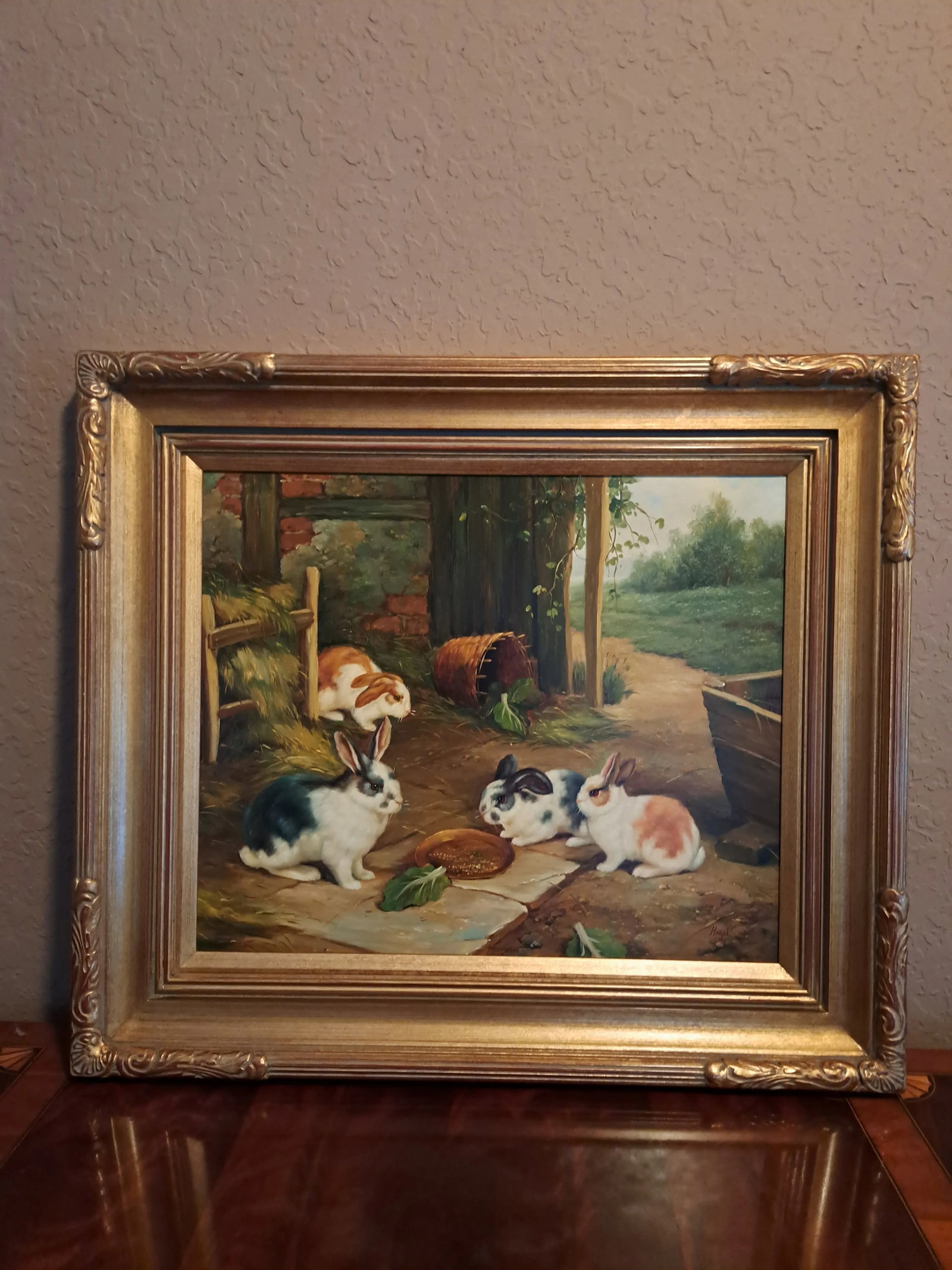 Rabbits at Rest Oil on Canvas by Hegel - 2