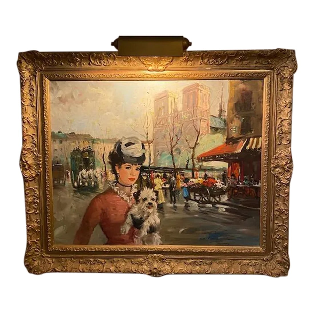 Original Signed Francois Gerome Oil Painting of Paris and Notre Dame, Circa 1940: Here is a charming painting, La Notre Dame, by Budapest born, French Artist Francois Gerome (1895 - 1970). He specialized in Beautiful Women and Parisians who frequented well-known cafes, bistros and