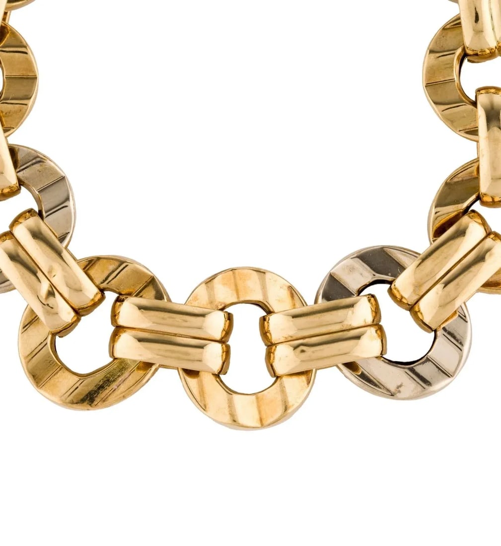 1950s 18k Italian Yellow & White Gold Textured Link Bracelet - 2