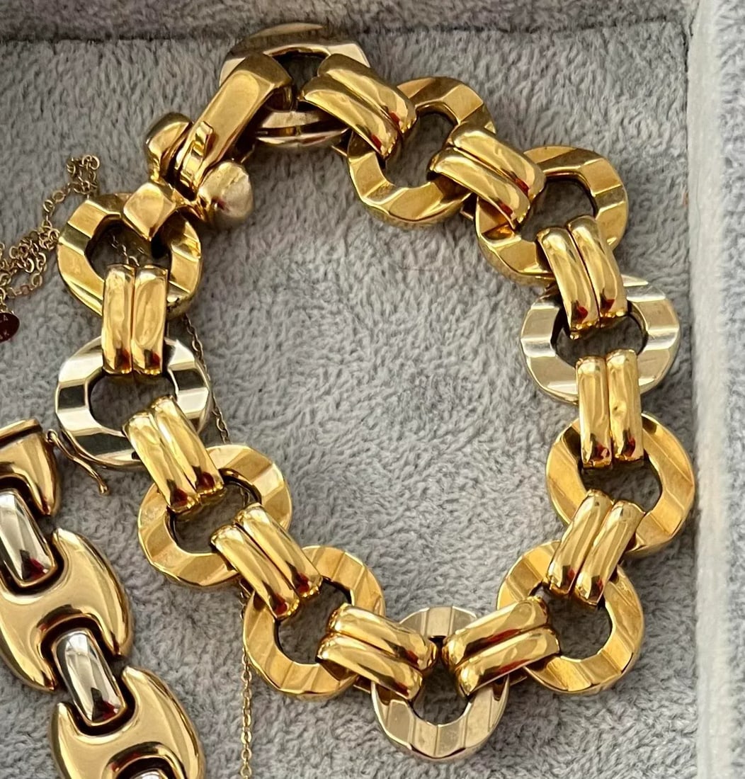 1950s 18k Italian Yellow & White Gold Textured Link Bracelet - 3