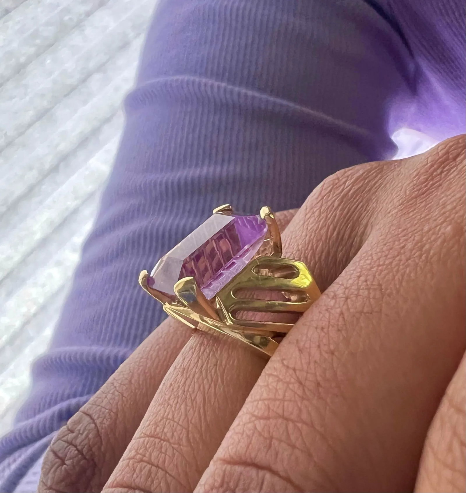 1970s 14k Amethyst "Lines" Ring - 2