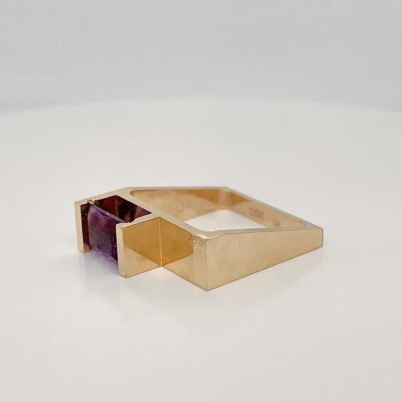 Signed Trisko 14 Karat Gold & Amethyst Cocktail Ring Size 8 - 2