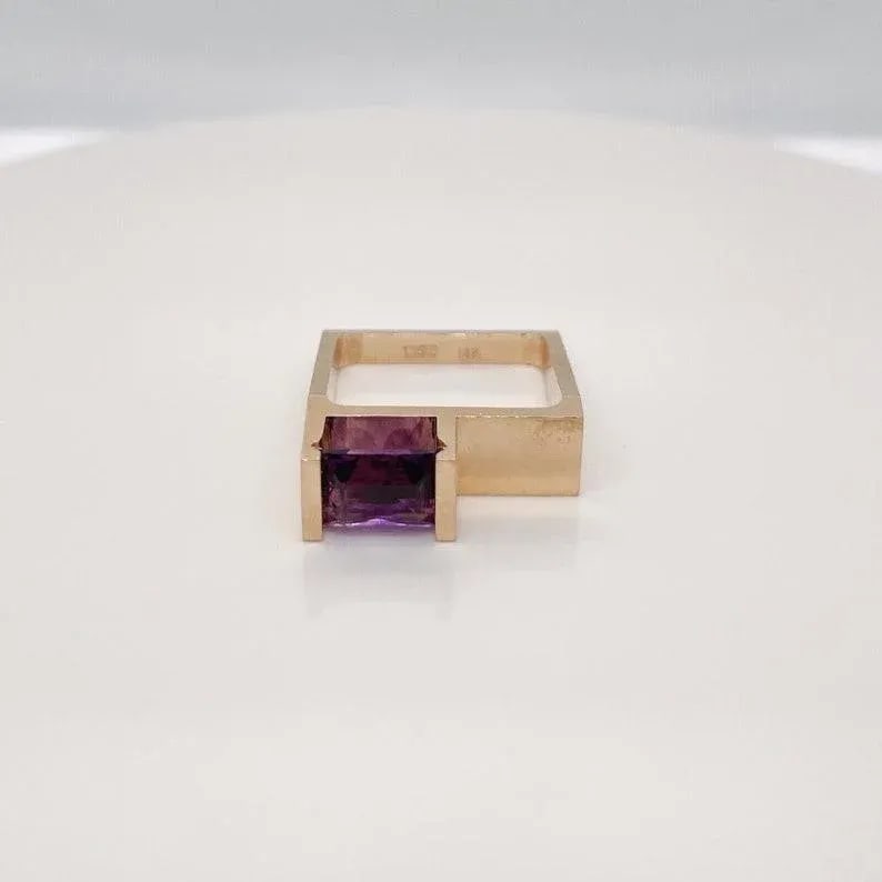 Signed Trisko 14 Karat Gold & Amethyst Cocktail Ring Size 8 - 4