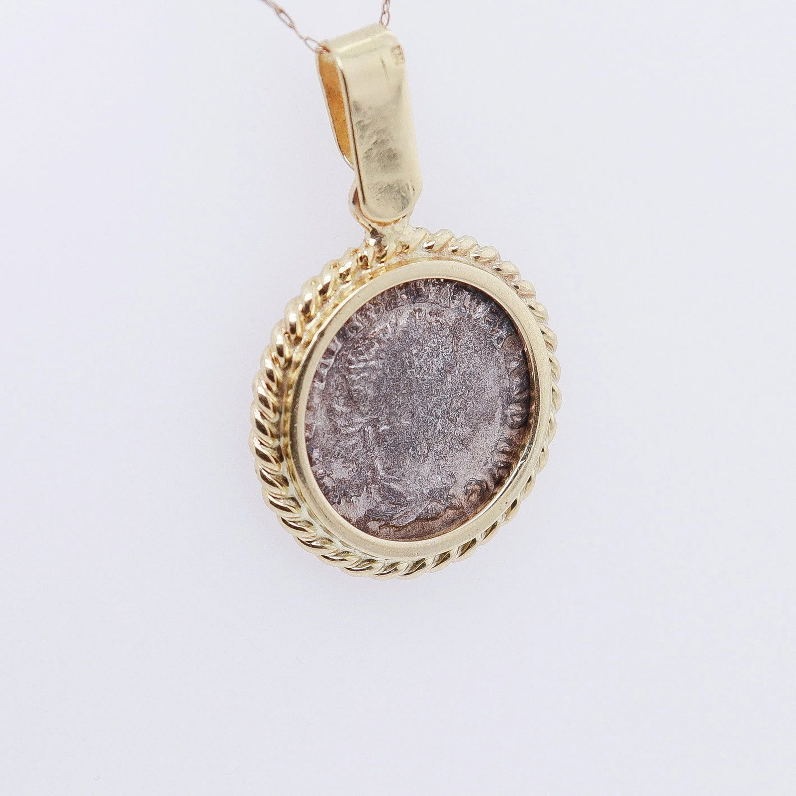 18k Gold & Ancient Roman Coin Severus Alexander Denarius Pendant - 12